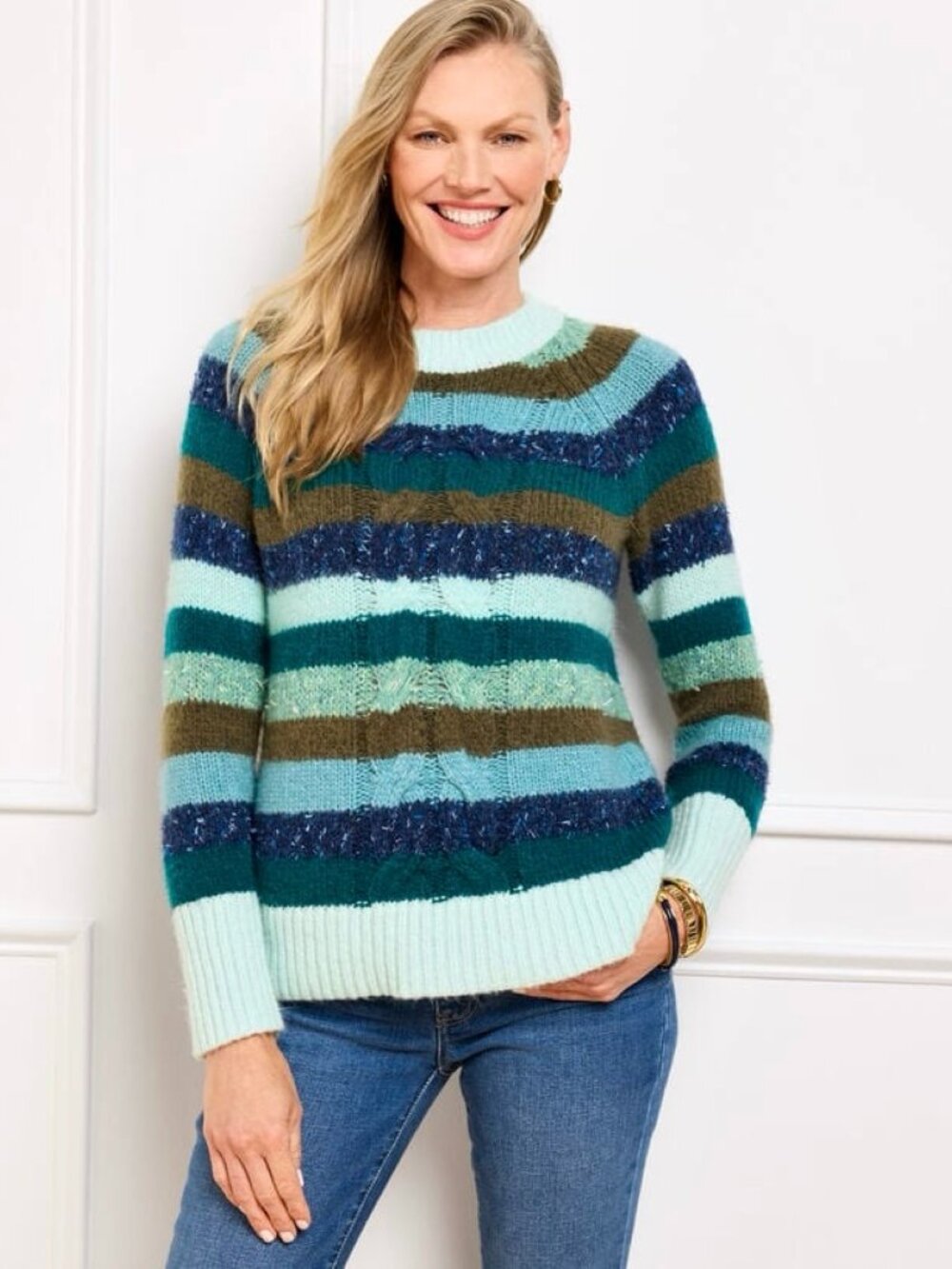 Talbots Mixed Cable Knit Crewneck Sweater